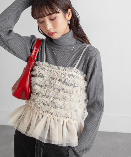 Chillfar(チルファー)の「カラフルハイネックニット(ニット/セーター・レディース・チャコール/オレンジ/イエロー/ネイビー/レッド/ピンク/グリーン/ブルー/ブラック/アイボリー・FREE)」の3枚目の写真