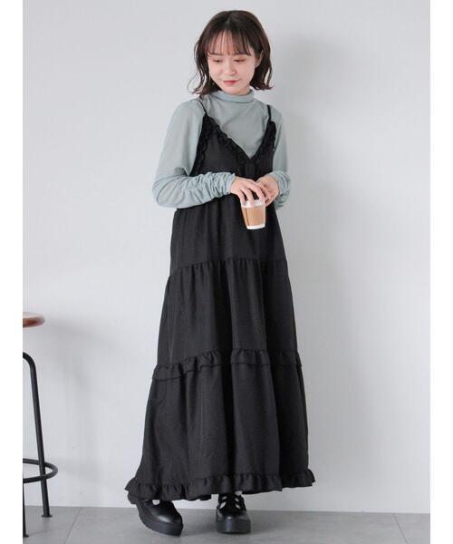 ehka sopo（エヘカソポ）の「フリルティアードキャミワンピース（ワンピース・レディース・グリーン/モカ/ブラック・F）」の2枚目の写真