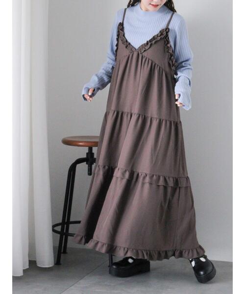 ehka sopo（エヘカソポ）の「フリルティアードキャミワンピース（ワンピース・レディース・グリーン/モカ/ブラック・F）」の3枚目の写真