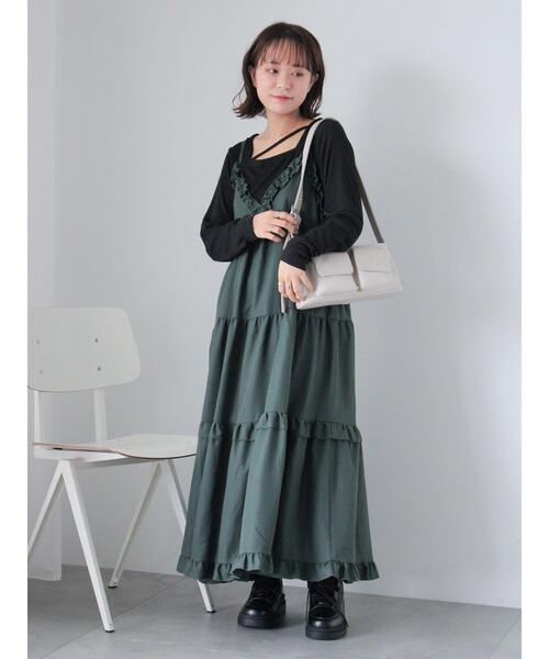 ehka sopo（エヘカソポ）の「フリルティアードキャミワンピース（ワンピース・レディース・グリーン/モカ/ブラック・F）」の22枚目の写真
