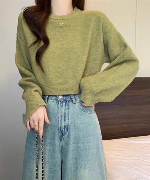 IRADOWL（アイラドール）の「ショート丈無地プルオーバーニット