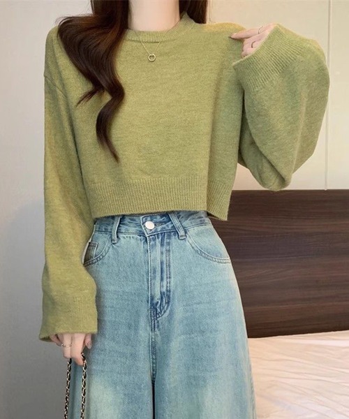 IRADOWL（アイラドール）の「ショート丈無地プルオーバーニット