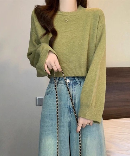 IRADOWL（アイラドール）の「ショート丈無地プルオーバーニット