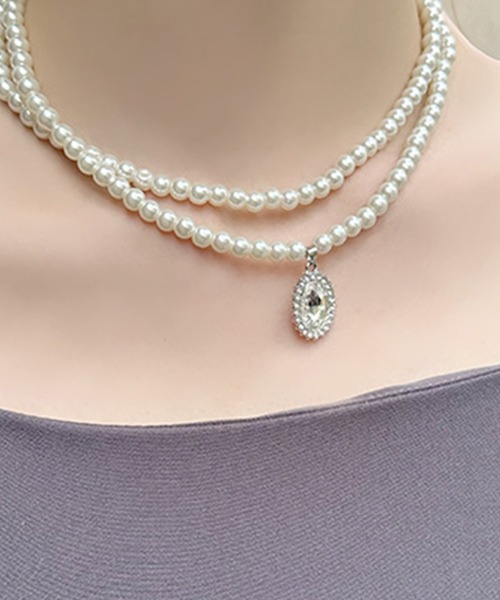 Retica（レティカ）の「結婚式アクセサリー フロントビジュー 2連 パール ネックレス ピアス 2点セット（ピアス（両耳用）・レディース・ホワイト・FREE）」の3枚目の写真