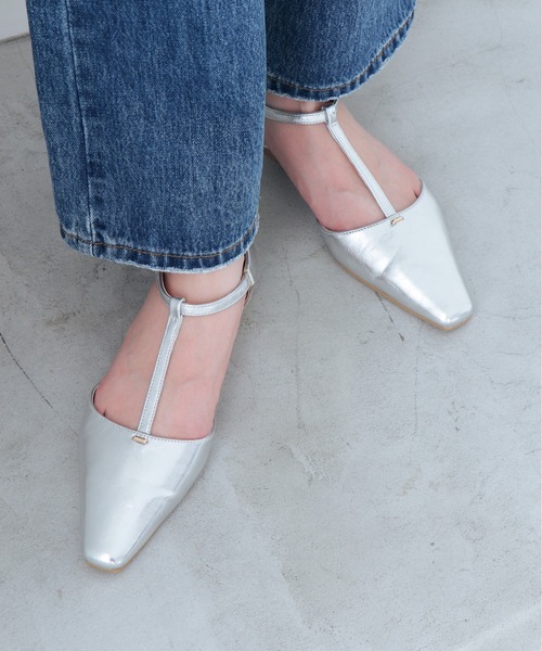 【軽量・柔らかい】Tストラップスクエアフラットパンプス IY5598（パンプス）｜EVOL（イーボル）