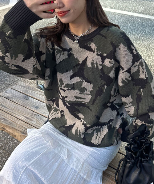 CIAOPANIC(チャオパニック)の「ハイゲージカモフラニット(ニット/セーター・レディース・ベージュ/ネイビー/カーキ・ONE SIZE)」の20枚目の写真