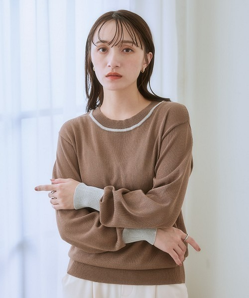 nissen(ニッセン)の「袖口配色シアーニット(ニット/セーター・レディース・イエロー系その他/モカ/ライトグレー系・3L/LL/L/M/S)」の1枚目の写真