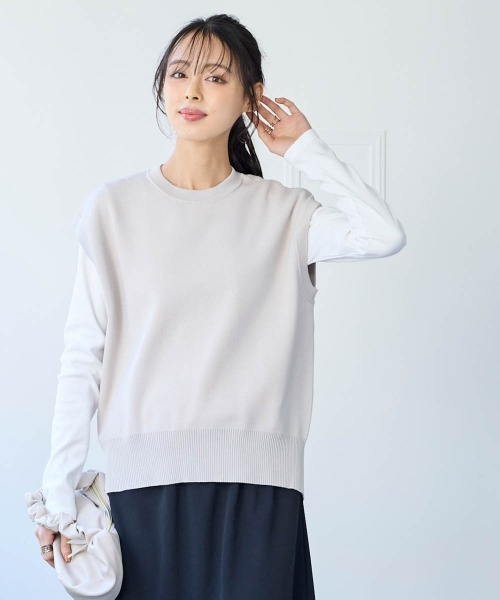 SMILE LAND（スマイルランド）の「＜大きいサイズ＞UVカット綿１００％フライス素材クルーネックＴシャツ（Tシャツ/カットソー・レディース・ネイビー/グレイッシュベージュ/ブラック/オフホワイト/ライム/チャコールグレー/ブラウン・4L/3L/L/5L/LL）」の18枚目の写真