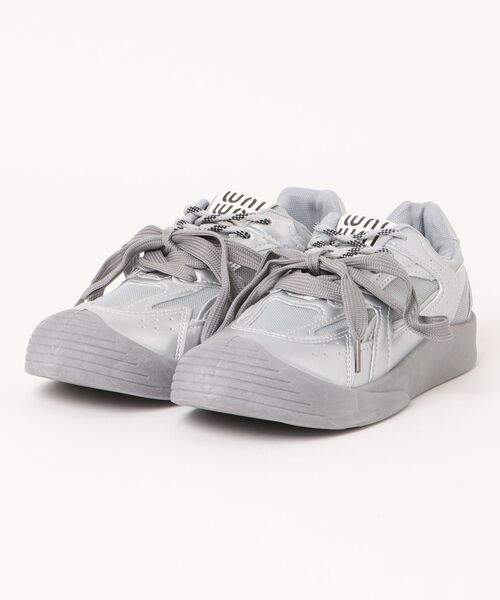 lawgy ディファレントマテリアルダブルリボンスニーカー セール】different material double ribbon sneaker / ディファ