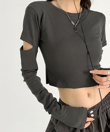 長袖Tシャツ 袖カットアウト カットソー