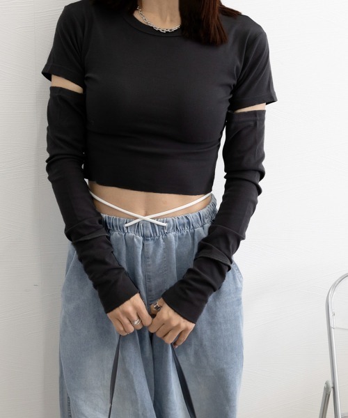 Miniministore（ミニミニストア）の「長袖Tシャツ 袖カットアウト カットソー（Tシャツ/カットソー・レディース・ダークグレー/ブラック・L/M）」の10枚目の写真
