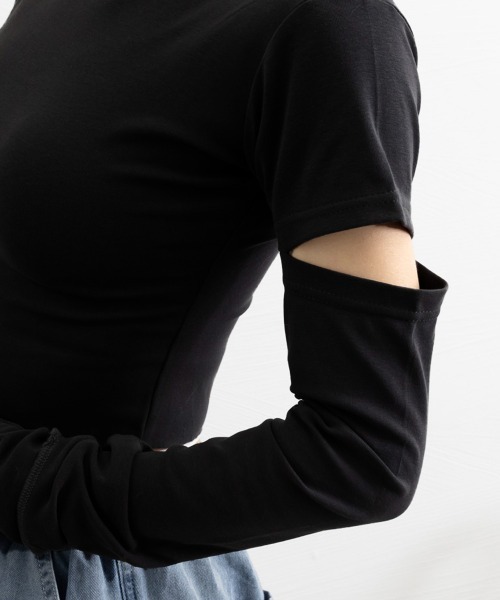 Miniministore（ミニミニストア）の「長袖Tシャツ 袖カットアウト カットソー（Tシャツ/カットソー・レディース・ダークグレー/ブラック・L/M）」の11枚目の写真