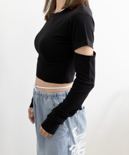 Miniministore（ミニミニストア）の「長袖Tシャツ 袖カットアウト カットソー（Tシャツ/カットソー・レディース・ダークグレー/ブラック・L/M）」の12枚目の写真
