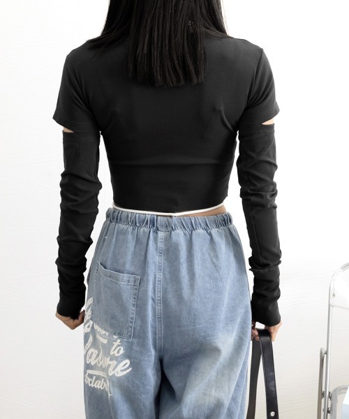 Miniministore（ミニミニストア）の「長袖Tシャツ 袖カットアウト カットソー（Tシャツ/カットソー・レディース・ダークグレー/ブラック・L/M）」の14枚目の写真