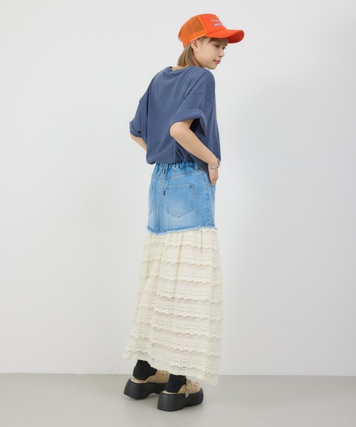新品 ロデオクラウンズワイドボウル デニム×レーススカート セール】デニム×レーススカート(スカート)|RODEO CROWNS WIDE