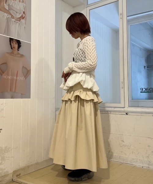 HONEY MI HONEY（ハニーミーハニー）の「rain tiered skirt（スカート・レディース・ホワイト/ブラック/ベージュ・FREE）」の12枚目の写真