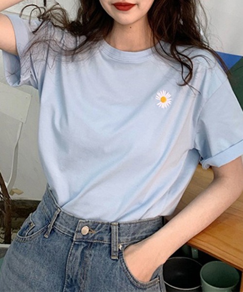 Lace Ladies（レースレディース）の「フラワー 刺繍 クルーネック 半袖 Tシャツ（Tシャツ/カットソー・レディース・ブラック/ブルー/パープル/ホワイト・M/XL）」の7枚目の写真
