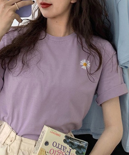 Lace Ladies（レースレディース）の「フラワー 刺繍 クルーネック 半袖 Tシャツ（Tシャツ/カットソー・レディース・ブラック/ブルー/パープル/ホワイト・M/XL）」の10枚目の写真
