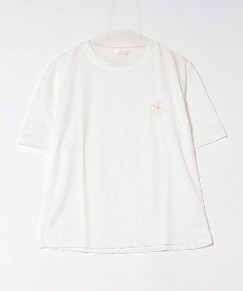 セール】フラワー 刺繍 クルーネック 半袖 Tシャツ（Tシャツ