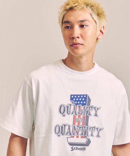 Schott(ショット)の「SCHOTT-T-SHIRT QUALITY OVER QUANTITY(Tシャツ/カットソー・メンズ・ホワイト/ブラック・L/XL)」の1枚目の写真