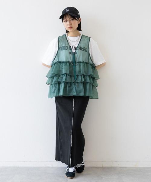 RAGEBLUE（レイジブルー）の「コットンリブメローIラインスカート（スカート・レディース・ホワイト/ブラック・FREE）」の5枚目の写真