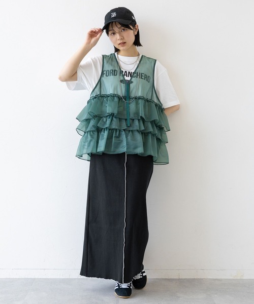 RAGEBLUE（レイジブルー）の「コットンリブメローIラインスカート（スカート・レディース・ホワイト/ブラック・FREE）」の4枚目の写真