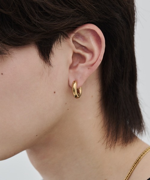 エリンギの頭 両耳用【 3mm×21mm 】ゴールドフープピアス TRIDEA JEWELRY 18金 フープピアス 幅3mm 外径25mm イエロー