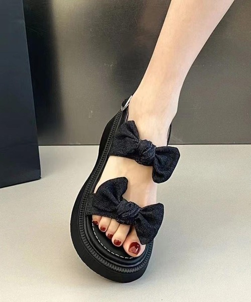 Lace Ladies(レースレディース)の「ダブル リボン ストラップ 厚底 デニム サンダル(サンダル・レディース・ブルー/ブラック・22.5cm/23cm/23.5cm/24cm/24.5cm/25cm)」の20枚目の写真