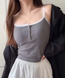 ストライプ＆レーストリムのキャミソール (SS)