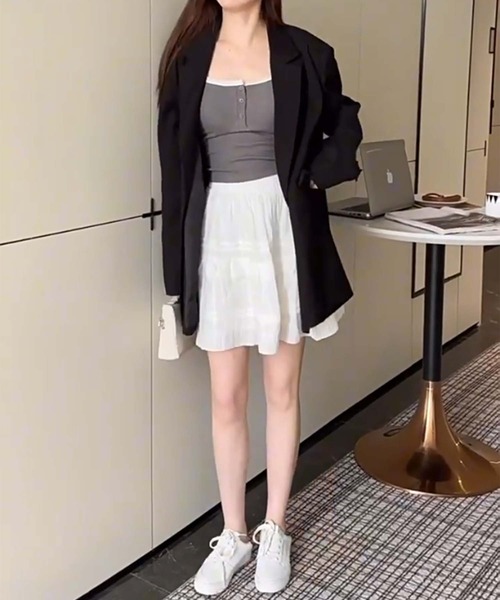 aimoha（アイモハ）の「ストライプ＆レーストリムのキャミソール (SS)（キャミソール・レディース・グレー/その他1/その他/ブラック/ホワイト・FREE）」の10枚目の写真