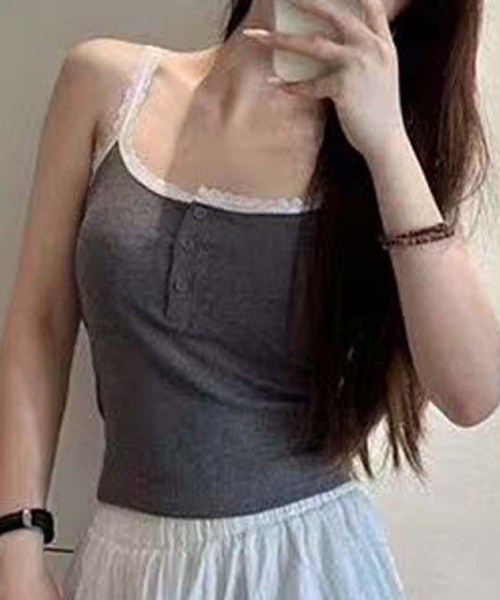 aimoha（アイモハ）の「ストライプ＆レーストリムのキャミソール (SS)（キャミソール・レディース・グレー/その他1/その他/ブラック/ホワイト・FREE）」の15枚目の写真