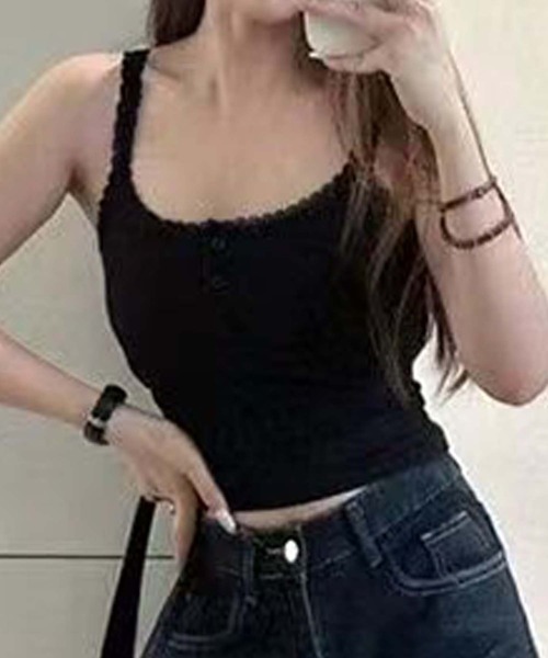 aimoha（アイモハ）の「ストライプ＆レーストリムのキャミソール (SS)（キャミソール・レディース・グレー/その他1/その他/ブラック/ホワイト・FREE）」の9枚目の写真