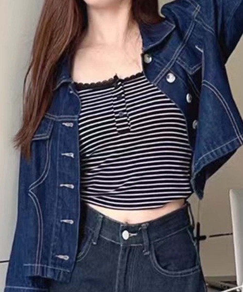 aimoha（アイモハ）の「ストライプ＆レーストリムのキャミソール (SS)（キャミソール・レディース・グレー/その他1/その他/ブラック/ホワイト・FREE）」の16枚目の写真