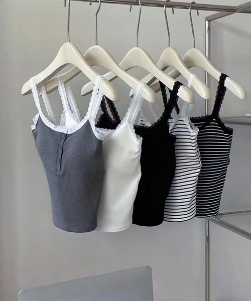 aimoha（アイモハ）の「ストライプ＆レーストリムのキャミソール (SS)（キャミソール・レディース・グレー/その他1/その他/ブラック/ホワイト・FREE）」の17枚目の写真