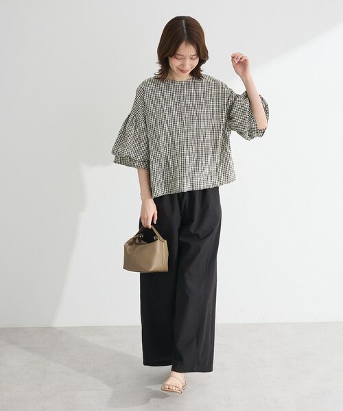 Green　Parks（グリーンパークス）の「綿麻混イージーワイドパンツ（その他パンツ・レディース・ブラック/杢グレー/チェック/ライトベージュ・FREE）」の19枚目の写真