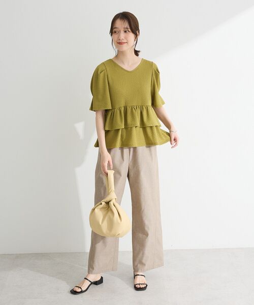 Green　Parks（グリーンパークス）の「綿麻混イージーワイドパンツ（その他パンツ・レディース・ブラック/杢グレー/チェック/ライトベージュ・FREE）」の21枚目の写真