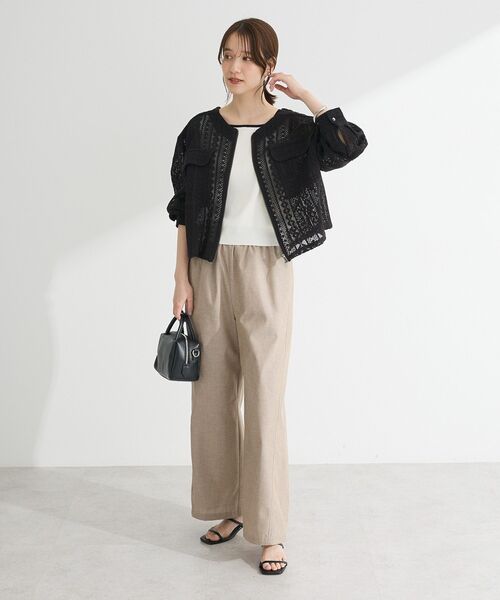 Green　Parks（グリーンパークス）の「綿麻混イージーワイドパンツ（その他パンツ・レディース・ブラック/杢グレー/チェック/ライトベージュ・FREE）」の22枚目の写真