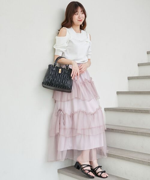 MAJESTIC LEGON（マジェスティックレゴン）の「パールチェーン半袖肩開きニット（ニット/セーター・レディース・ミント/ブラック/アイボリー・MEDIUM）」の13枚目の写真