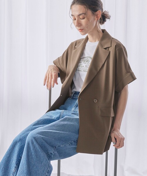 BEAUTY&YOUTH UNITED ARROWS（ビューティーアンドユースユナイテッドアローズ）の「【WEB限定 Wardrobe DAILY MINIMAL】ハーフスリーブ ドルマンジャケット -ウォッシャブル-（テーラードジャケット・レディース・ベージュ/ブラック/モカ・XS/S/M）」の4枚目の写真
