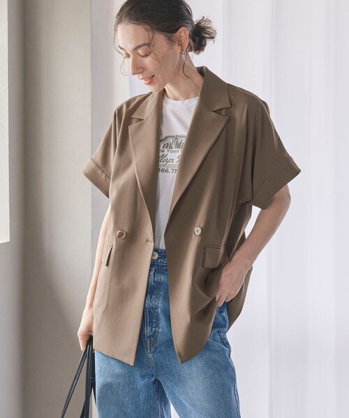 BEAUTY&YOUTH UNITED ARROWS（ビューティーアンドユースユナイテッドアローズ）の「【WEB限定 Wardrobe DAILY MINIMAL】ハーフスリーブ ドルマンジャケット -ウォッシャブル-（テーラードジャケット・レディース・ベージュ/ブラック/モカ・XS/S/M）」の6枚目の写真