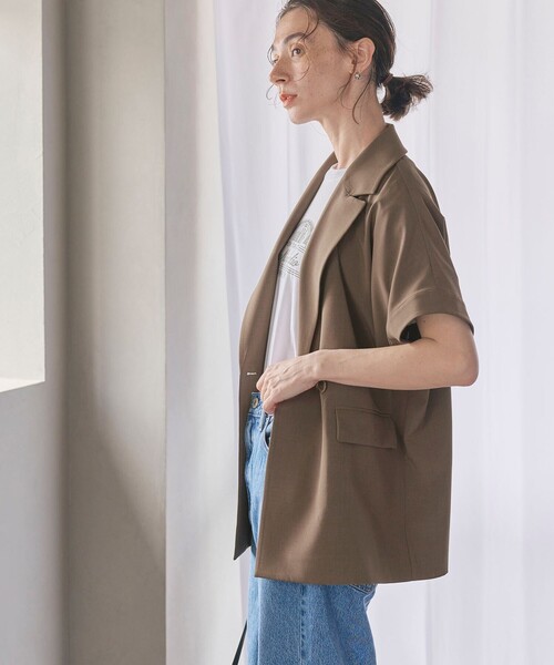 BEAUTY&YOUTH UNITED ARROWS（ビューティーアンドユースユナイテッドアローズ）の「【WEB限定 Wardrobe DAILY MINIMAL】ハーフスリーブ ドルマンジャケット -ウォッシャブル-（テーラードジャケット・レディース・ベージュ/ブラック/モカ・XS/S/M）」の8枚目の写真