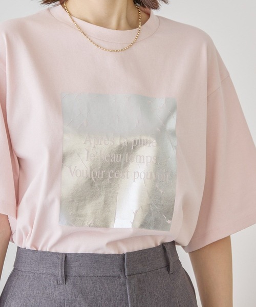 AMERICAN HOLIC（アメリカンホリック）の「ボックスロゴ箔プリントTシャツ（Tシャツ/カットソー・レディース・オフホワイト/チャコールグレー/ピンク・M/L）」の10枚目の写真