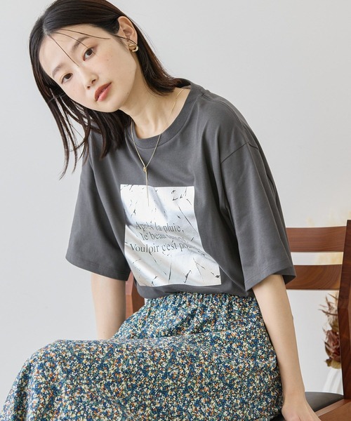 AMERICAN HOLIC（アメリカンホリック）の「ボックスロゴ箔プリントTシャツ（Tシャツ/カットソー・レディース・オフホワイト/チャコールグレー/ピンク・M/L）」の13枚目の写真