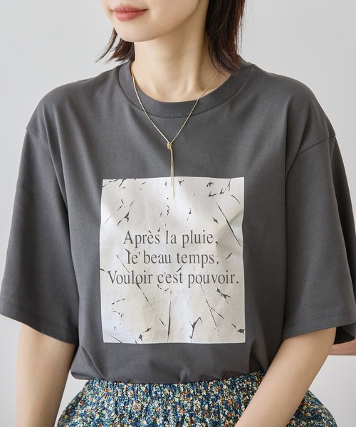 AMERICAN HOLIC（アメリカンホリック）の「ボックスロゴ箔プリントTシャツ（Tシャツ/カットソー・レディース・オフホワイト/チャコールグレー/ピンク・M/L）」の14枚目の写真