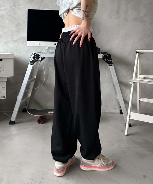セール】缶バッチ付きレイヤードスウェットパンツ（スウェット