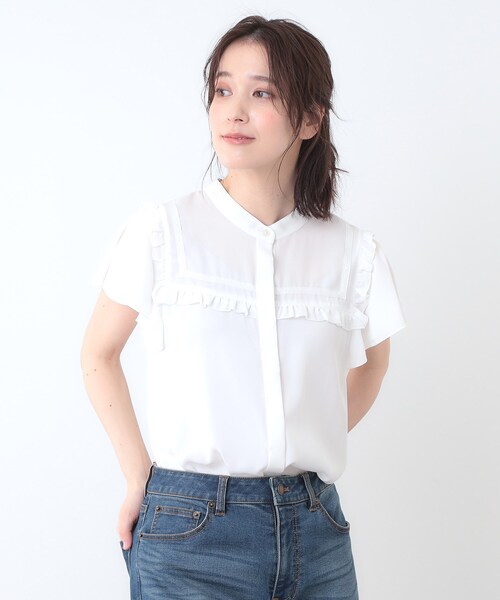 LAURA ASHLEY(ローラアシュレイ)の「【ミニフリル/比翼前立】 デザインブラウス(シャツ/ブラウス・レディース・オフホワイト/ネイビー・40/38)」の3枚目の写真