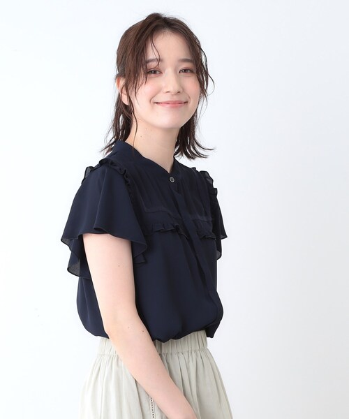 LAURA ASHLEY(ローラアシュレイ)の「【ミニフリル/比翼前立】 デザインブラウス(シャツ/ブラウス・レディース・オフホワイト/ネイビー・40/38)」の7枚目の写真