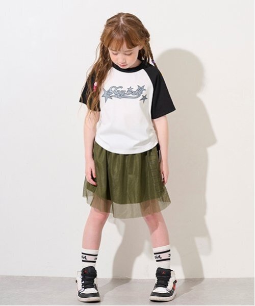 X-girl Stages(エックスガールステージス)の「メッシュレイヤードスカート(スカート・キッズ・カーキ/ブラック・140cm/110cm/120cm/130cm)」の12枚目の写真