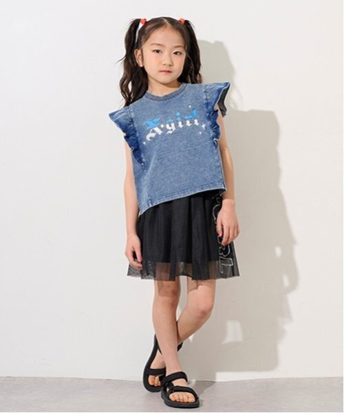 X-girl Stages(エックスガールステージス)の「メッシュレイヤードスカート(スカート・キッズ・カーキ/ブラック・140cm/110cm/120cm/130cm)」の13枚目の写真