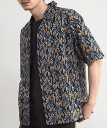リーフプリントオープンカラー半袖シャツ